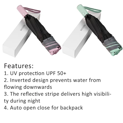 Image of BAODINI Inverted UV Umbrella for Rain and Sun Medium Size UPF 50+ Rverse Compact Umbrella Auto Open Close