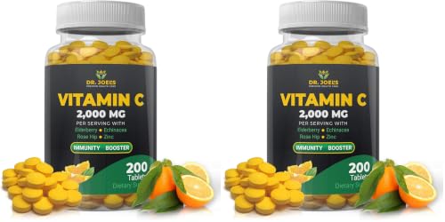 Image of Dr. JOEL'S Immune Support Vitamin C 2000 mg - 200 Tablets - with Zinc, Elderberry, Rose Hip, Echinacea - Boosts Immune System- Made in USA (Pack of 2)