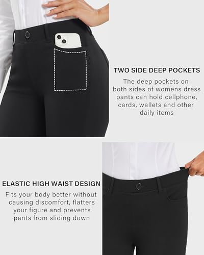 Stelle Women Dress Pants Business Casual Straight Leg 30" Stretch Work Pants Pull On Slim-fit Regular Slacks with 4 Pockets3