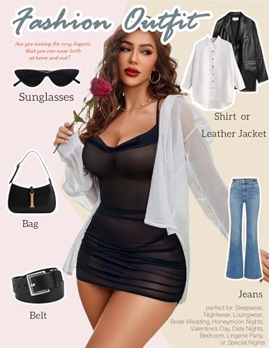 Avidlove Lingerie for Women Sheer Mesh Lingerie Dress Club Outfits Backless Babydoll Chemise4
