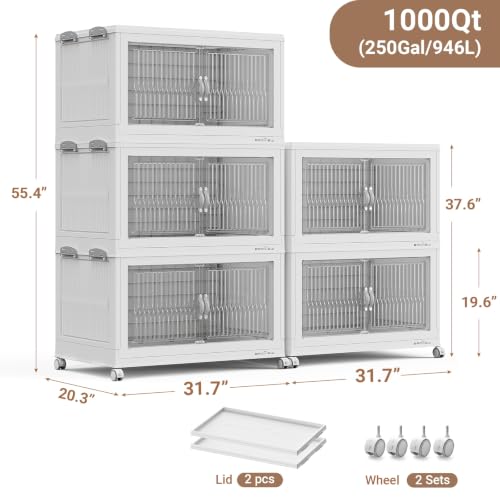 Image of BROVIEW 1000Qt Stackable Storage Bins with Lid for Home Dorm, 5Pack White