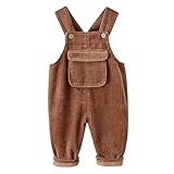 Baby Toddler Girls Boys Curdory Suspender Pants One Piece Romper Jumpsuit Soft Bib Overalls Trousers with Front Pocket Coffee
