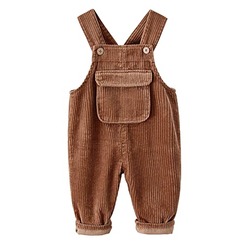 Baby Toddler Girls Boys Curdory Suspender Pants One Piece Romper Jumpsuit Soft Bib Overalls Trousers with Front Pocket Coffee