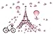 Ferris Store Paris Tower Pink Cute Butterflies Art Decor Home Bedroom Living Room Background Waterproof Wall Stickers 39x26"