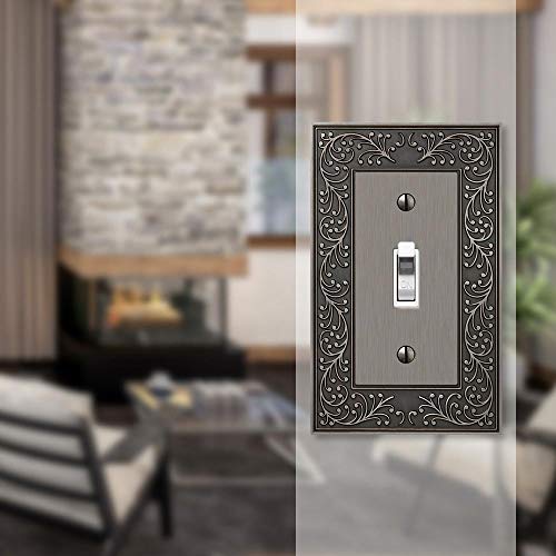 Image of Amerelle 43TAN English Garden Wallplate, 1 Toggle, Cast Metal, Antique Nickel, 1-Pack