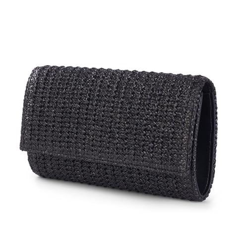 Image of Huralona Women Straw Woven Clutch Purse Pleated Handbag for Summer Beach Vacation Straw Shoulder Crossbody Bag