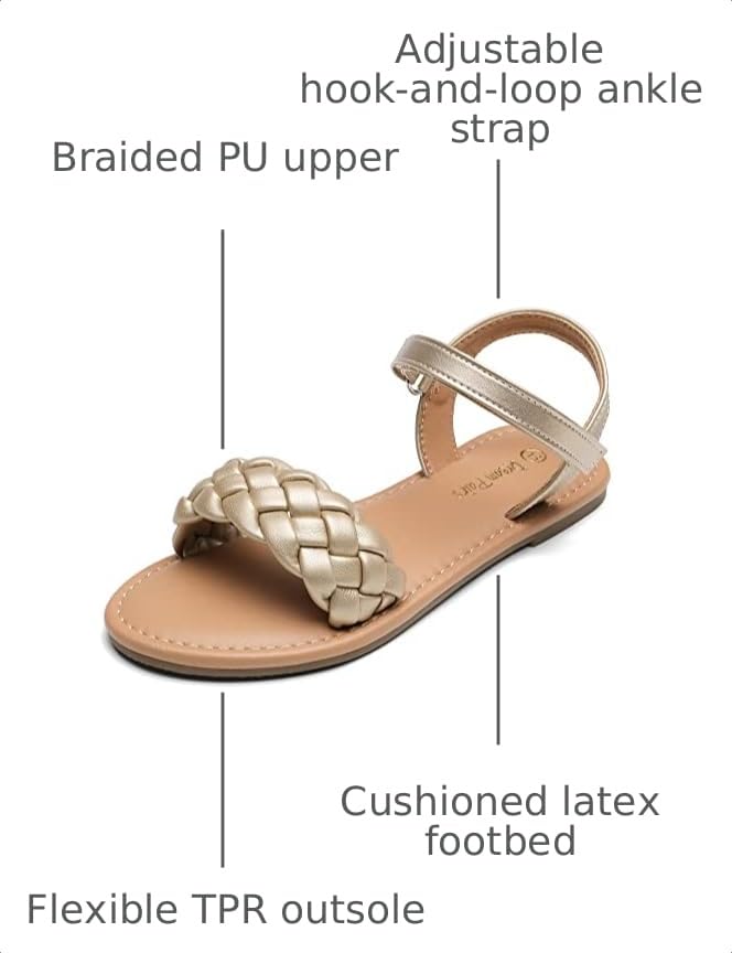 Image of DREAM PAIRS Girls Sandals Classic Open Toe Braided Flat Sandals Summer Dress Shoes