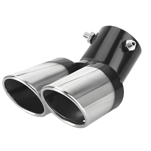 CGEAMDY Auto Silenziatore Tubo Scarico, Universale Terminale Scarico Silenziatore Doppio, Silenziatore Scarico Acciaio Inossidabile Uscita Doppia, Veicolo Doppia Uscita Scappamento(Nero)