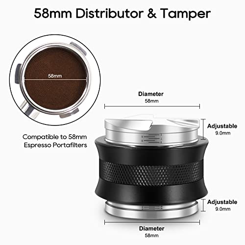 Seeblu 58Mm Espresso Tamper, Coffee Distributor For 58Mm Portafilter, Dual 2 In 1 Espresso Leveler Distributor, Adjustable Depth Coffee Hand Tamper Tool, Black #TOP3