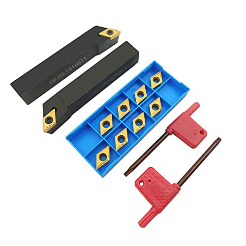 1,6 cm Bohrstange SDJCR1616H11 + SDJCL1616H11 Drehmaschine Außendrehwerkzeughalter mit 10 Stück DCMT32.51/DCMT11T304 Hartmetall-Dreheinsätze Cover