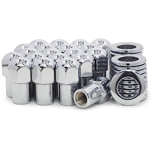 Wajir 20 Lug Nuts 12X1.5 Chrome Dome Top Nut .75 Shank Center Washers for Pontiac,for Olds,for GMC,for Chevy,for Buick WJR0682