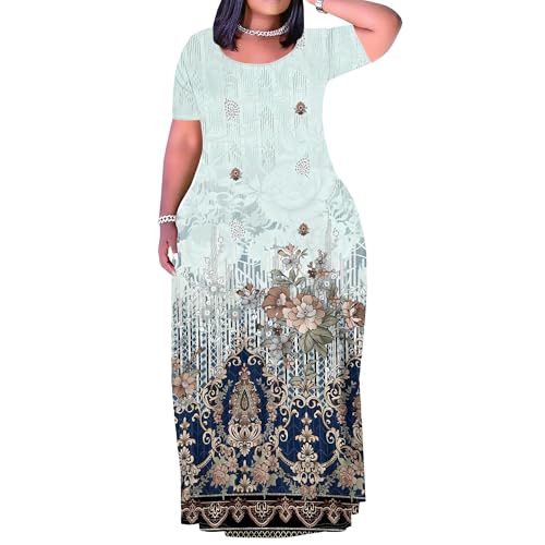 Image of PinkPatty Plus Size Dress for Women Casual Crew Neck Short Sleeve Maxi Dress Oversized Summer Beach Dresses with Pockets