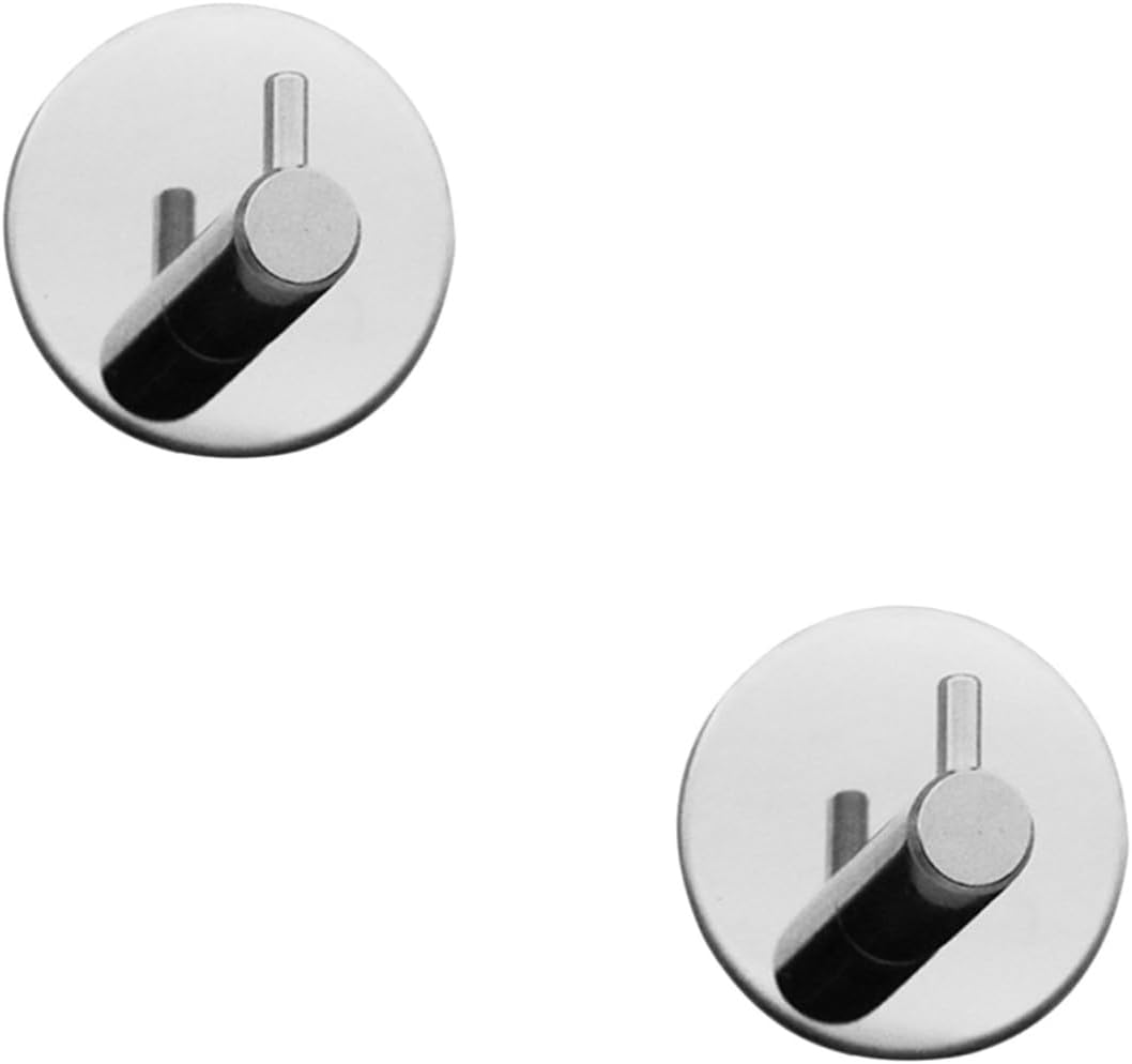 Self Adhesive wall Hooks, 2pcs Hooks for Bathroom Heavy Duty Towel Hangers Robe Coat Hanger Easy Install Brushed Finish