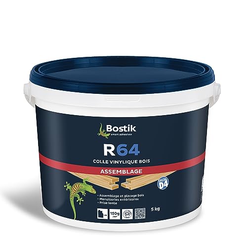 Bostik Colle Vinylique Bois R64 – Prise Lente – Colle d'Assemblage et de Placage – D4 Menuiseries Extérieures – Collage Extérieur & Humide – Seau de 5 kg