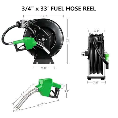 3/4" x 33ft Fuel Hose Reel Black, Extra Thick Steel, 300PSI Diesel Fuel Transfer Hose, 3/4 Inch Retractable Hose Reel with Fuel Nozzle Working with Pump & Tank by FADHOLE - Image 6