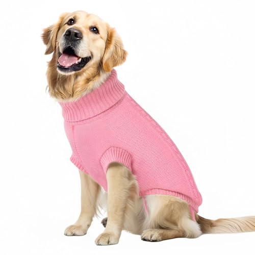 Image of Cozy Stretch Dog Turtleneck Sweater -Soft Warm Dog Knit Sweaters for Boy Girl Pets, Christmas Sweater Pullover for Small Medium Large Pup Winter Outfit,Pink XXL