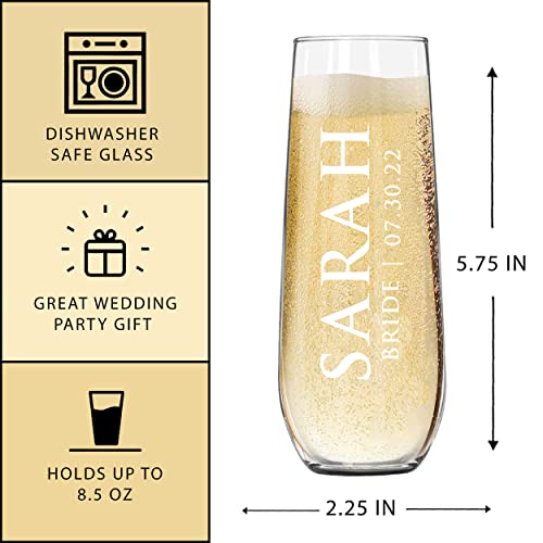 The Wedding Party Store Custom Etched Stemless Champagne Flutes - Personalized Monogrammed Bridesmaid Wedding Glasses #TOP3