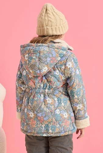 Image of SOLOCOTE Little Girls Winter Lightweight Jacket Floral Sherpa Lining Quilted Coat