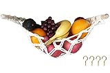 Decocove Hanging Fruit Hammock - Macrame Fruit Hammock with Wood Rod and Hooks - Fruit Hammock for...