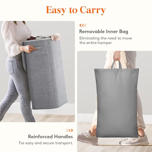 Lifewit 105L Large Laundry Basket with Lid, Laundry Hamper with Plastic Handles and Removable Bag, Foldable Tall Dirty Clothes Hampers for Laundry for Laundry Room, Bedroom, Bathroom, Dorm, Light Gray by Lifewit - Image 7