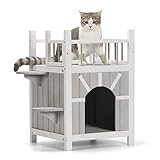 Petsfit Cat House Cat Condos Cat Feeding Station for Outdoor Indoor Cats Kittens, 2 Story Wood Feral...