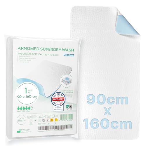 2x Protector lavable para incontinencia ARNOMED® 90x160cm, protector impermeable reutilizable para incontinencia, protector de cama, protector para cambiar a niños, adultos y personas mayores