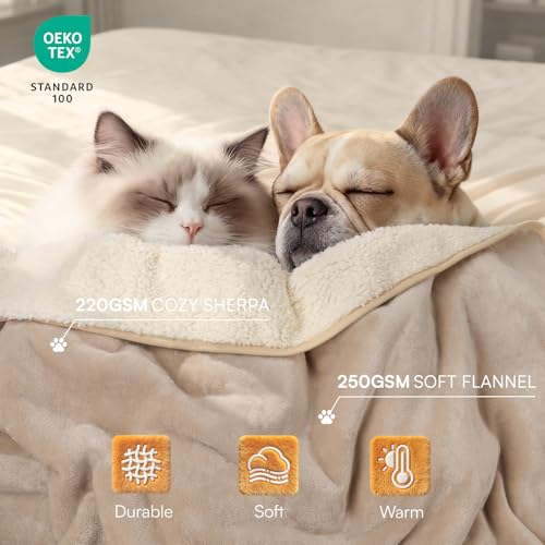 Luciphia Waterproof Pet Blanket, Liquid Pee Proof Dog Blanket for Sofa Bed Couch, Reversible Sherpa Fleece Furniture Protector Cover for Small Medium Large Dogs Cats, Khaki+Beige X-Large（85" x 57"） by Luciphia - Image 3