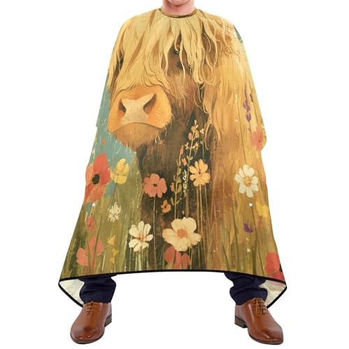 Kigai Highland Cow Hair Cutting Cape for Men & Women Waterproof Barber Cape Professional Hairdressing Salon Styling Apron with Adjustable Closure Snap