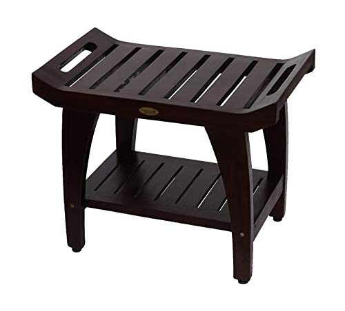 DecoTeak Tranquility 24 Inch Brown Waterproof Teak Wood Shower Bench