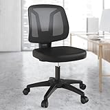 KIZECK Silla giratoria sin brazos para computadora con ruedas giratorias para estudio en casa y trabajo, color negro
