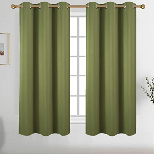 Diraysid Olive Green Grommet Blackout Curtains for Bedroom Thermal Insulated Room Darkening Curtains Drapes, 42 x 54 inch, 2 Panels