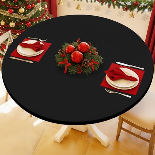 Moosfor Round Spandex Tablecloth, Elastic Fitted Waterproof Tablecloths for 45