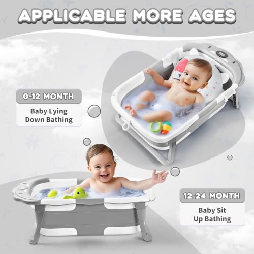 Image of Baby Bathtub Collapsible with Thermometer & Cushion, Portable Travel Tub