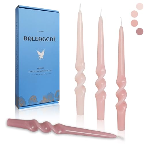 Image of Gradient Pink Smokeless Candles Handmade Twisted Taper Candle 9.5 Inch Unscented Spiral Candlesticks for Dinner Holiday Wedding Home Decor 4 PCS