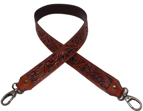 Image of CHALLENGER Western Antique Tooled Leather Replacement Shoulder Strap for Bags Purse Duffle 115FKStrap