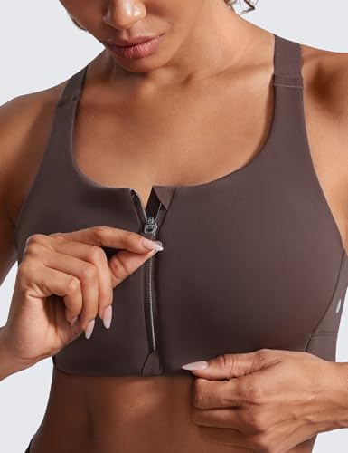 Image of CRZ YOGA Zip Front Cross Back Sports Bras | Molded Cups, Medium to high Support, Training, Adjustable Convertible Straps, Hook and Eye, for Women