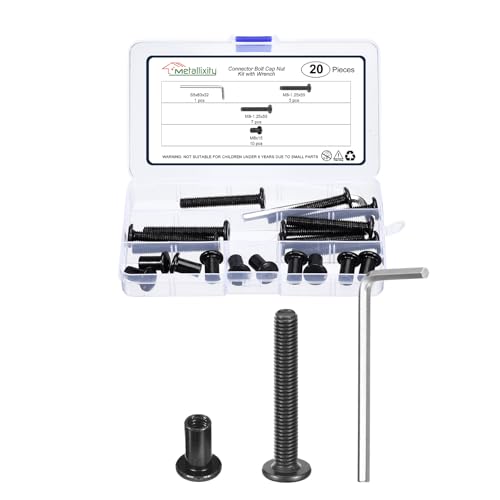 METALLIXITY Juego De Tuercas Y Tornillos Con Llave Para Muebles (M8-1.25x55) 20Pzs, Tornillos Conectores M8 Tuercas Barril Tornillos De Unión, Para Silla Armario Cama, Negro