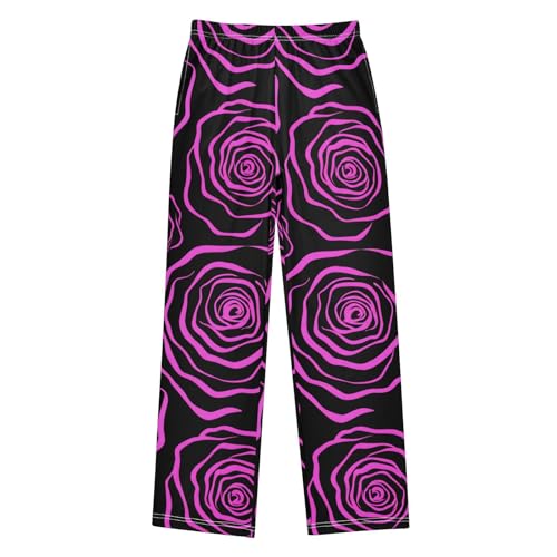 J JOYSAY Floral Rose Outline Black Pajamas Pants Soft Long Pajama Bottoms Lounge Sleep Pants Size S-XL