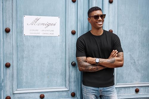 PJ PAUL JONES Men's Short Sleeve Knit T-Shirts Casual Crewneck Solid Texture Knit Shirt4