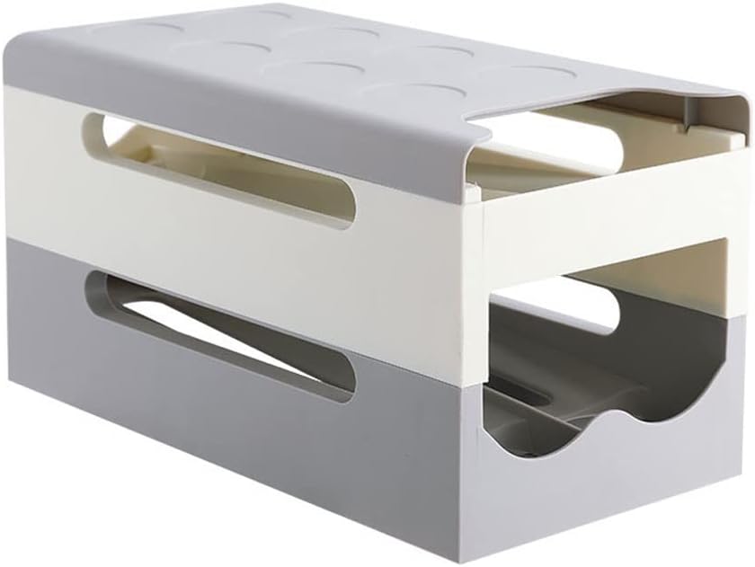 Kitchen Double-Layer Egg Storage Box Moving Rolling Slide Carton Refrigerator Preservation Eggs Tray Accessories (Color : C, Size : 29.3 * 15.5 * 16cm) (Transparent 29.3 * 15.5 * 16cm)