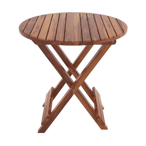Handmade Wooden Outdoor Wood Standard Foldable Patio Dining Set for Balcony Garden and Outdoor | 2 Chairs and Round Table | Natural Finis h(Table - 23.5 x 24 Inch) (Chair - 15 x 16 x 17 Inch) 3