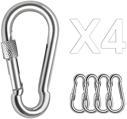 4-PCS Spring Snap Hooks Carabiner Clip, Steady 304 Stainless Steel M6 Carabiner with Nut Gauge Steel Carabine Swivel Spring Clip for Outdoor Hiking Camping Fishing Backpack, White, 2.42 inch