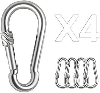 4-PCS Spring Snap Hooks Carabiner Clip, Steady 304 Stainless Steel M6 Carabiner with Nut Gauge Steel Carabine Swivel Spring Clip for Outdoor Hiking Camping Fishing Backpack, White, 2.42 inch