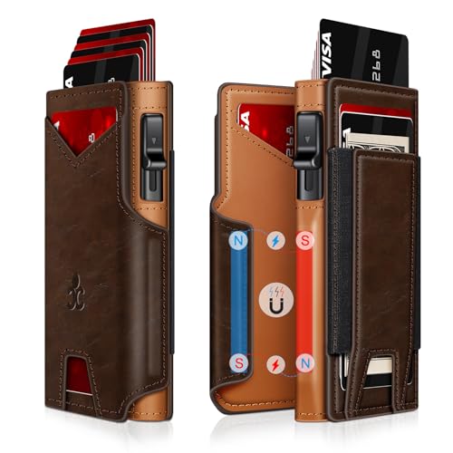 wallet for men wallet with slim pop up card holder 9-13 cards bifold minimalist smart wallet rfid blocking credit card holder with id window amp stretchable cash slot compact metal aluminum card case