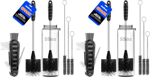 Image of Holikme 12 Pack Bottle Brush Set, 14 inch Long Handle Stainless Steel Bottle Cleaner Brush, 3 Straw Brushes, Bottle Cleaning Brush for Water Bottle, Baby Bottle Straws, Black