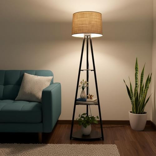 Image of Metal Floor Lamp with Shelves Stylish Standing Lamp for Living Room Decoration Bedroom Bedside Corner Stand Aesthetic Home Decor(1)