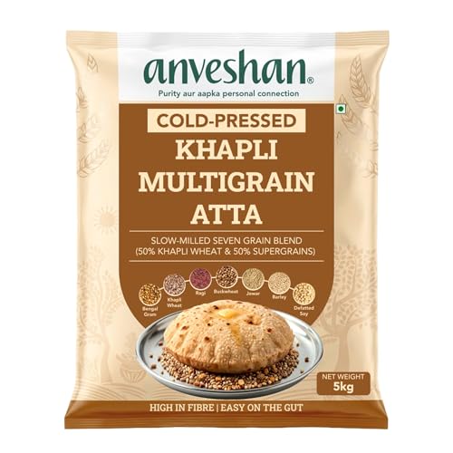 Image of Anveshan Cold-Pressed Khapli Multigrain Atta (5Kg) | Low GI Flour with 50% Emmer Wheat & 6 Supergrains | High Fiber, High Protein | Supports Easy Digestion & Blood Sugar Balance