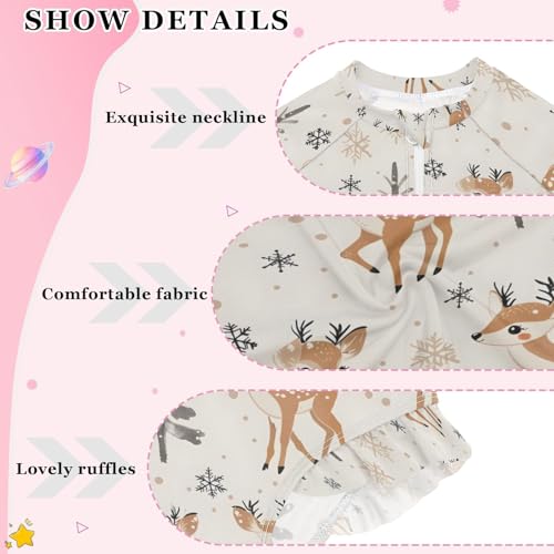 ALAZA Deer Pine Tree Winter Snowflake Girls One Piece Swimsuit Long Sleeve Rash Guard Swimsuits UV 50+ Swimwear Zipper4