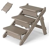 GREENVINES Dog-Stairs & Steps | HDPE Plastic | Wood Grain | 2-in-1 Foldable Pet Ramp | for Small Medium Dogs Cats | for Bed Couch Car Outdoor | No Assembly | Up to 150 lbs | 3-Step Ladder