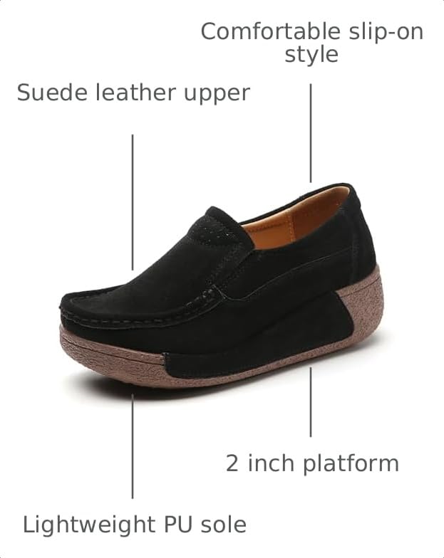 Image of YING LAN Women's Suede Platform Wedge Slip On Loafers Shoes